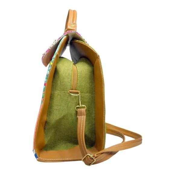 Artisan Made Frida Kahlo Canvas Faux Leather Tote Backpack From Coyoacan Mexico - Picture 9 of 14